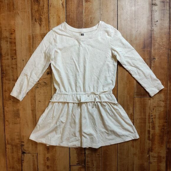 Tea Collection dress size 5 long sleeve cotton Cream rainbow speck Cotton Spring - Picture 1 of 7